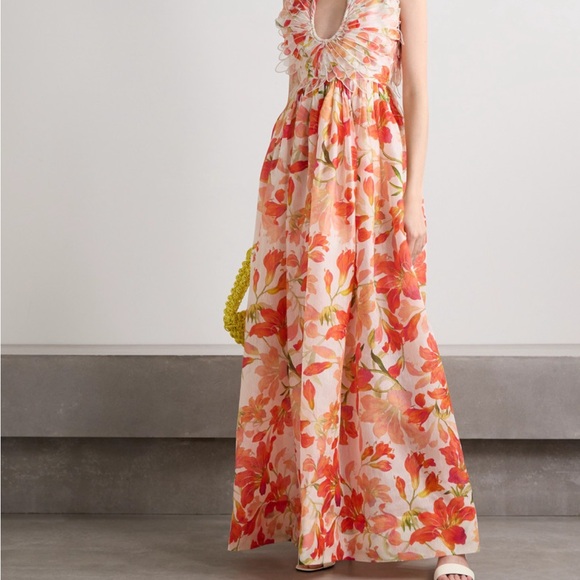 Zimmermann Orange, Red and Cream Floral Dress tranquility maxi